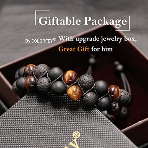 COLORFEY Triple Protection Bracelet for Men Women, Genuine Premium Tiger Eye Black Onyx and Lava Rock 8mm Handmade Bead Bracelet Healing Crystal Protection Bracelets Bring Luck and Prosperity and Happiness - Image 5