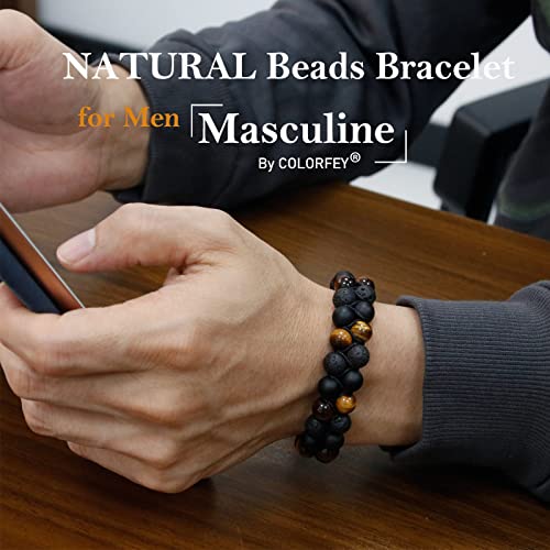 COLORFEY Triple Protection Bracelet for Men Women, Genuine Premium Tiger Eye Black Onyx and Lava Rock 8mm Handmade Bead Bracelet Healing Crystal Protection Bracelets Bring Luck and Prosperity and Happiness - Image 2