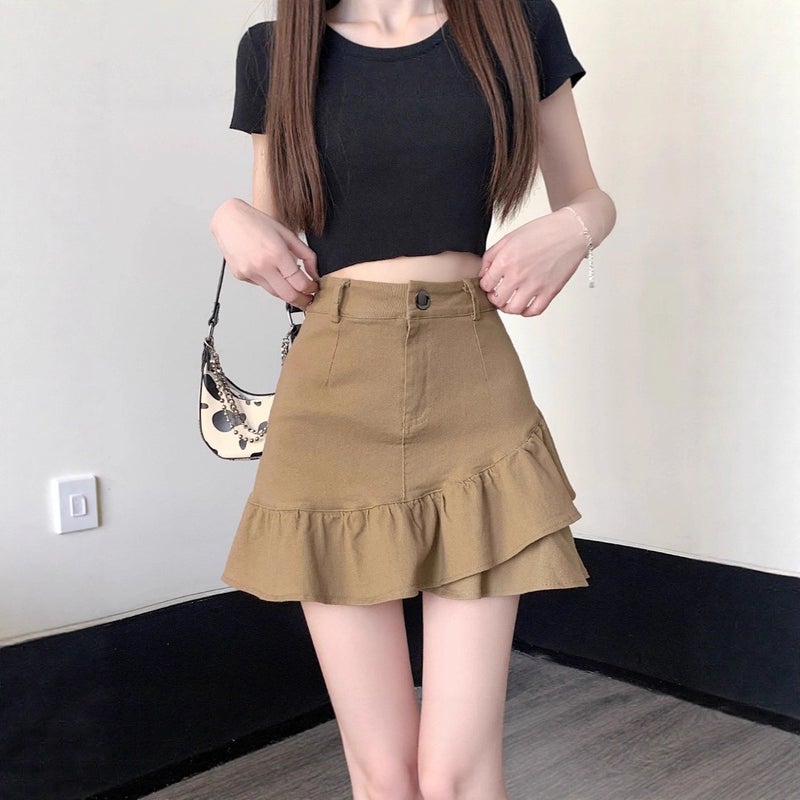 تنورة قصيرة غير منتظمة الحاشية عالية الخصر بقصة A-line ضيقة - Image 3