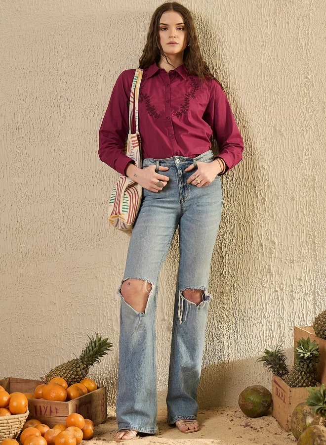 سانسكريتي هومز Sanskrutihomes Embroidered Spread Collar Buttoned Shirt