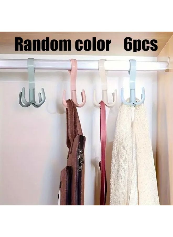 6pcs 360 Degree Rotating Hooks Four Claw Multifunctional Wardrobe Bag Tie Belt Storage - Image 1