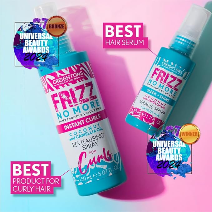 Creightons Frizz No More Sleek Shine Miracle Serum 50ml Smooths Hair Locks Out Frizz Moisture Ideal for WavyCurly Hair Super Smooth ColourKind Pack of 2