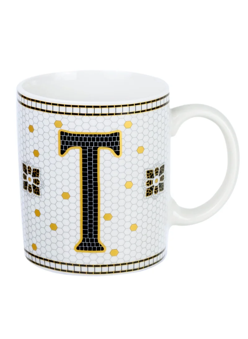 Cuisine Art Cuisine Art Letter T Printed Porcelain Ceramic Tea Coffee Mug 300ml - Stylish and Durable Mug for Hot Beverages