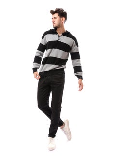 Black & Grey Slip On With Buttons Pullover_Multicolour