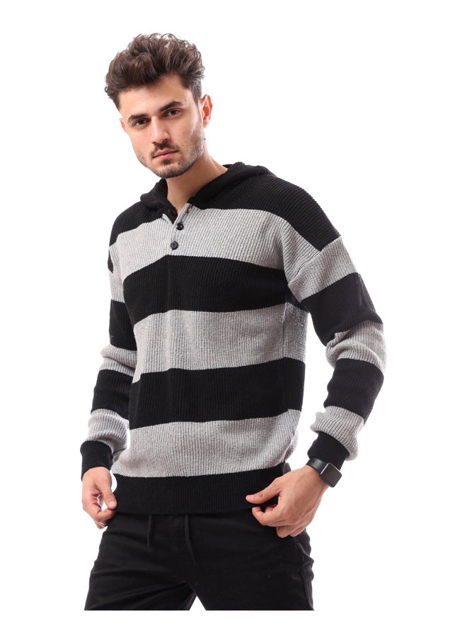 Andora - Black & Grey Slip On With Buttons Pullover_Multicolour - Image 1