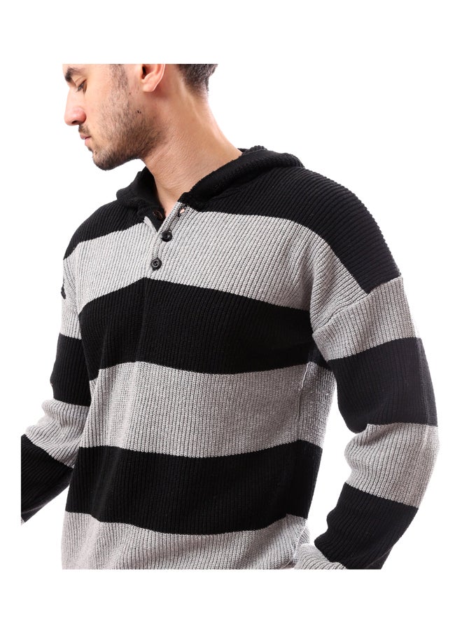 Andora - Black & Grey Slip On With Buttons Pullover_Multicolour - Image 1