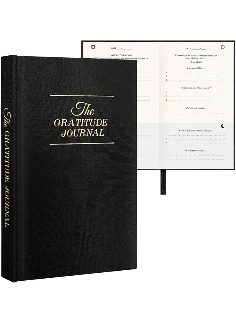 CMGTYYD. دفتر يوميات الامتنان الكلاسيكي، دفتر يوميات الامتنان، دفتر يوميات منظم إدارة 5 دقائق يوميًا مخطط يومي للسعادة والتفاؤل والتأمل ومفكرة الامتنان، ودفتر مواعيد دليل المنافع (أسود) - Image 1