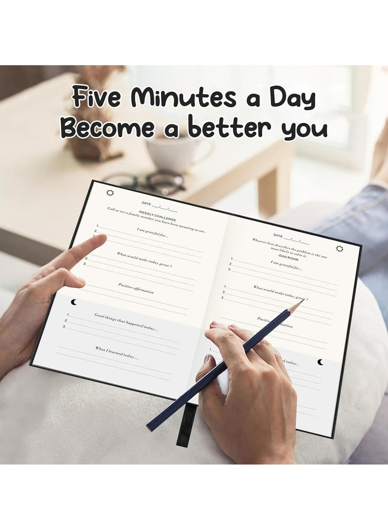 CMGTYYD. دفتر يوميات الامتنان الكلاسيكي، دفتر يوميات الامتنان، دفتر يوميات منظم إدارة 5 دقائق يوميًا مخطط يومي للسعادة والتفاؤل والتأمل ومفكرة الامتنان، ودفتر مواعيد دليل المنافع (أسود) - Image 2