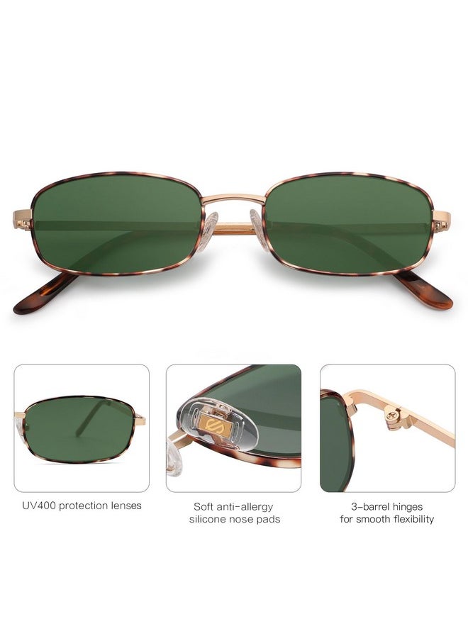 Sojos Small Y2K Narrow Rectangle Sunglasses Womens Mens Retro 80S 90S Skinny Sunnies Sj1187, Tortoise/Green  - Image 3