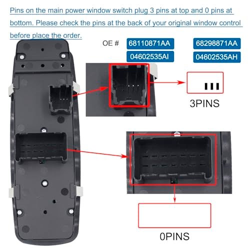 MOCW Driver Side Master Power Window Switch 04602535AI 68110871AA 3 PINS + 0 PINS Check Required Fit for 2012 – 2017 Dodge Grand Caravan, Chrysler Town & Country -Double Auto - Image 2