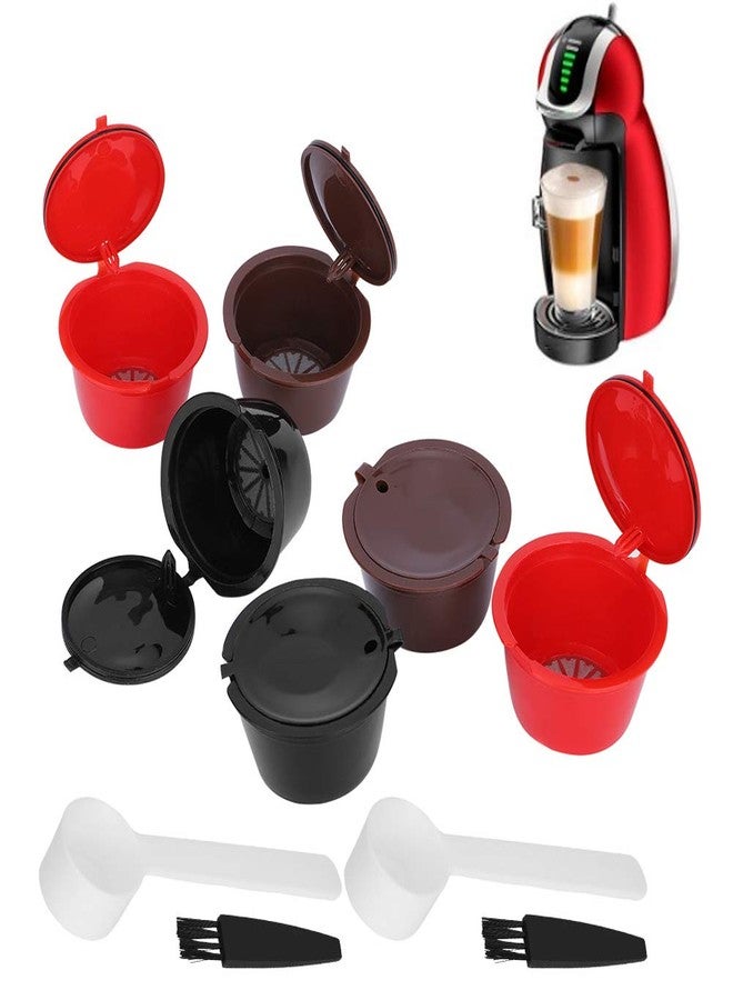 Plplaaoo 6-Pack Reusable Coffee Capsules Compatible with Nescafe Dolce Gusto – Refillable Coffee Pods with Cleaning Brush & Measuring Spoon, Multi-Color Set (Black, Brown, Red) - Image 1