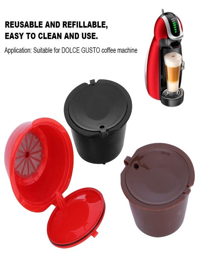 Plplaaoo 6-Pack Reusable Coffee Capsules Compatible with Nescafe Dolce Gusto – Refillable Coffee Pods with Cleaning Brush & Measuring Spoon, Multi-Color Set (Black, Brown, Red) - Image 4