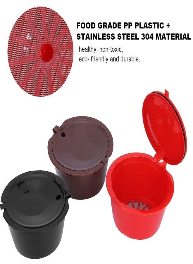 Plplaaoo 6-Pack Reusable Coffee Capsules Compatible with Nescafe Dolce Gusto – Refillable Coffee Pods with Cleaning Brush & Measuring Spoon, Multi-Color Set (Black, Brown, Red) - Image 3