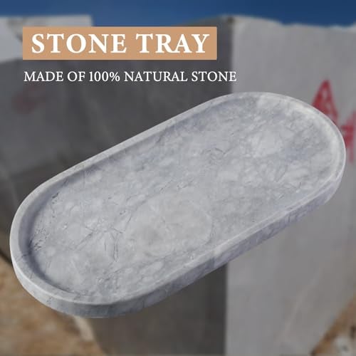 Koville Grey Marble Tray for Bathroom Countertop, 12"x6" Vanity Decorative Marble Tray for Dresser, Stone Catchall Trays for Perfume, Candles, Jewelry, Stone Gray Storage Trays for Home Decor - Image 4