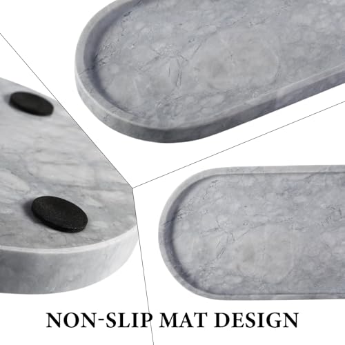 Koville Grey Marble Tray for Bathroom Countertop, 12"x6" Vanity Decorative Marble Tray for Dresser, Stone Catchall Trays for Perfume, Candles, Jewelry, Stone Gray Storage Trays for Home Decor - Image 3