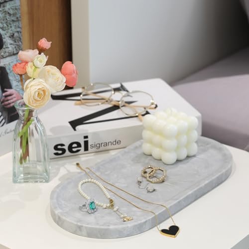 Koville Grey Marble Tray for Bathroom Countertop, 12"x6" Vanity Decorative Marble Tray for Dresser, Stone Catchall Trays for Perfume, Candles, Jewelry, Stone Gray Storage Trays for Home Decor - Image 5