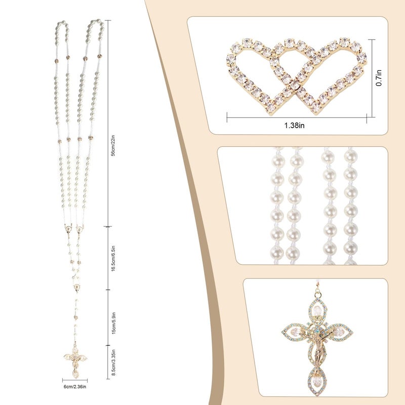 ESNOY Lazo Para Boda,Wedding Lasso for Ceremony Catholic,Lazos Para Boda Catolica,Lazos Para Bodas De Iglesia Para Novios,Pearls Rosary with Unity Cross for Wedding Ceremony,Lazo De Boda Para Los Novios - Image 2