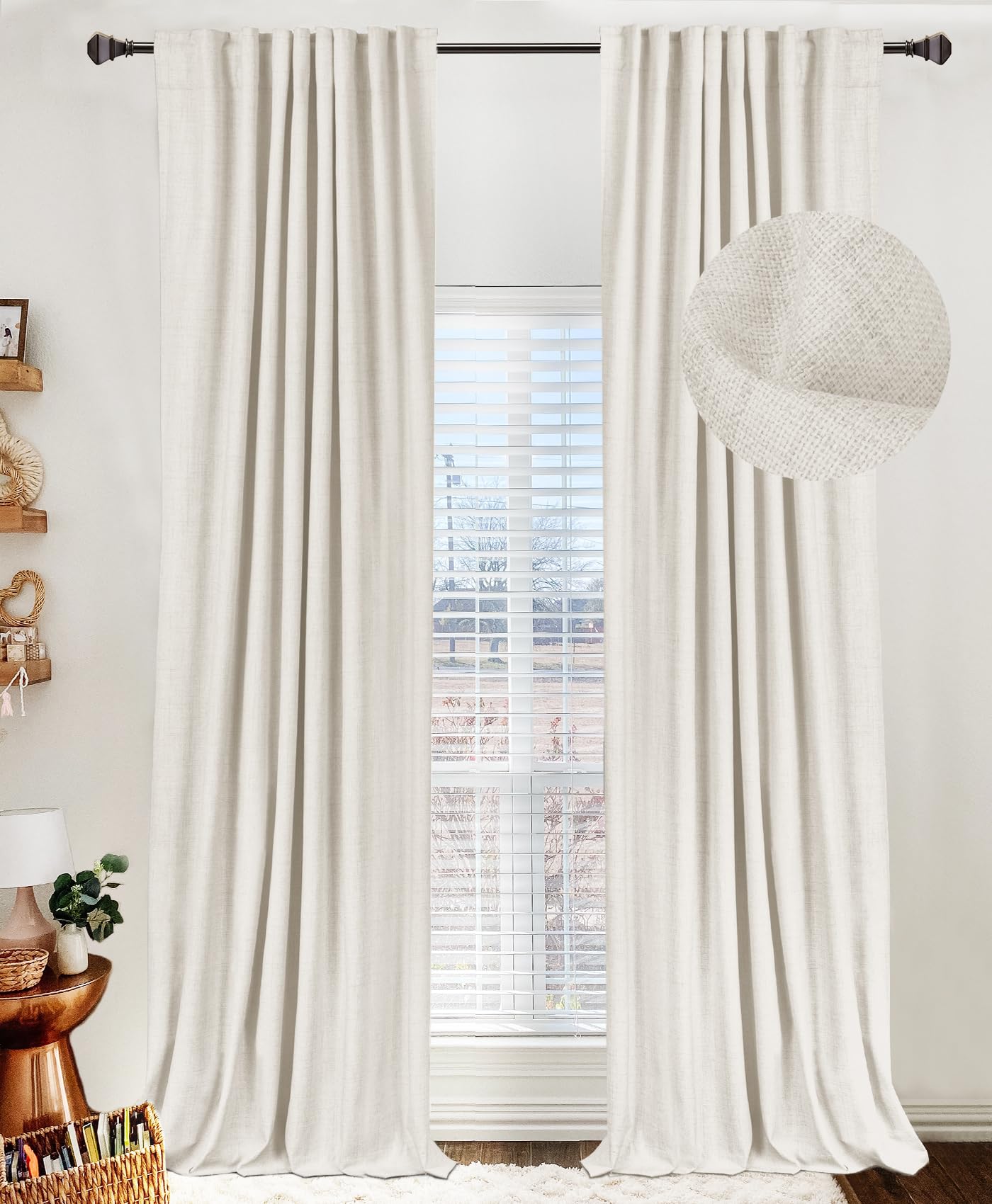 100% Blackout Shield 100 Blackout Shield Linen Blackout Curtains for Bedroom 96 Inches Long Back TabRod Pocket Living Room Drapes Thermal Insulated Blackout Curtains 2 Panels Set 50 W x 96 L Beige