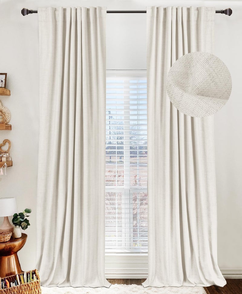 100 Blackout Shield Linen Blackout Curtains for Bedroom 96 Inches Long Back TabRod Pocket Living Room Drapes Thermal Insulated Blackout Curtains 2 Panels Set 50 W x 96 L Beige