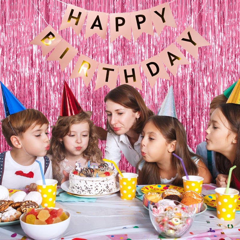 AMONE 3 Pack Pink Backdrop Birthday Party Decorations Tinsel Foil Fringe Curtains Backdrop Streamer Bachelorette Christmas Graduation Wedding Princess Pink Theme Party Decorations - Image 5