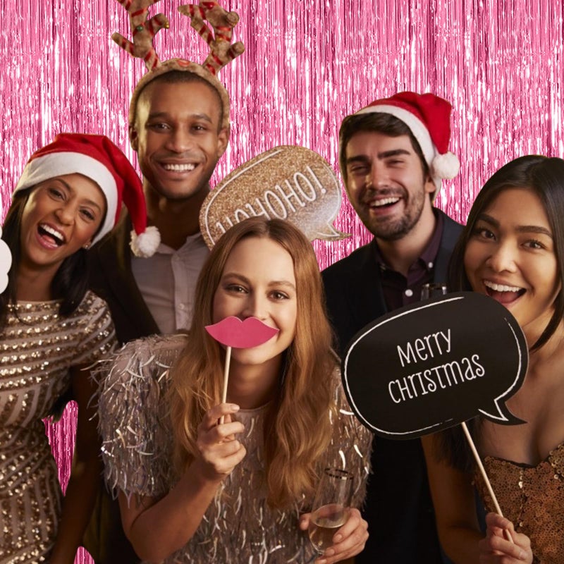 AMONE 3 Pack Pink Backdrop Birthday Party Decorations Tinsel Foil Fringe Curtains Backdrop Streamer Bachelorette Christmas Graduation Wedding Princess Pink Theme Party Decorations - Image 4