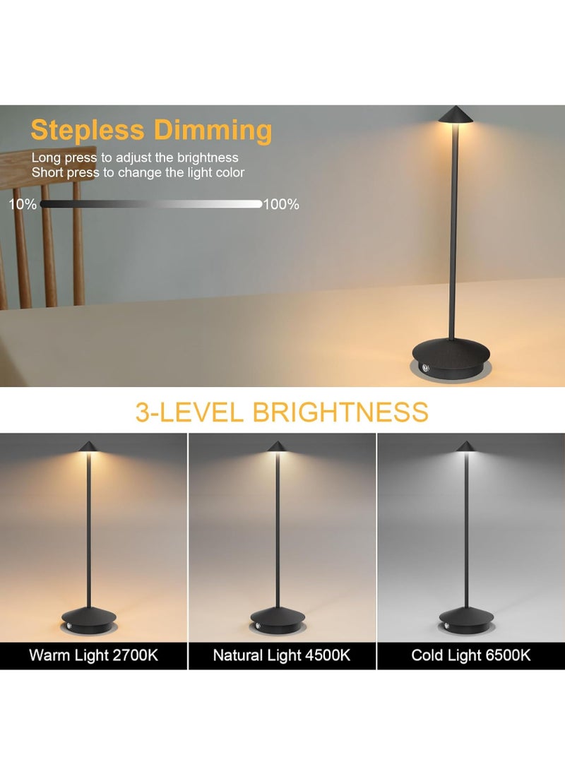 Cordless Rechargeable LED Table Lamp - 3-Color Dimmable Touch Light with 1200mAh Battery for Indoor and Outdoor Use - 30x10.4x10.4 cm - Black