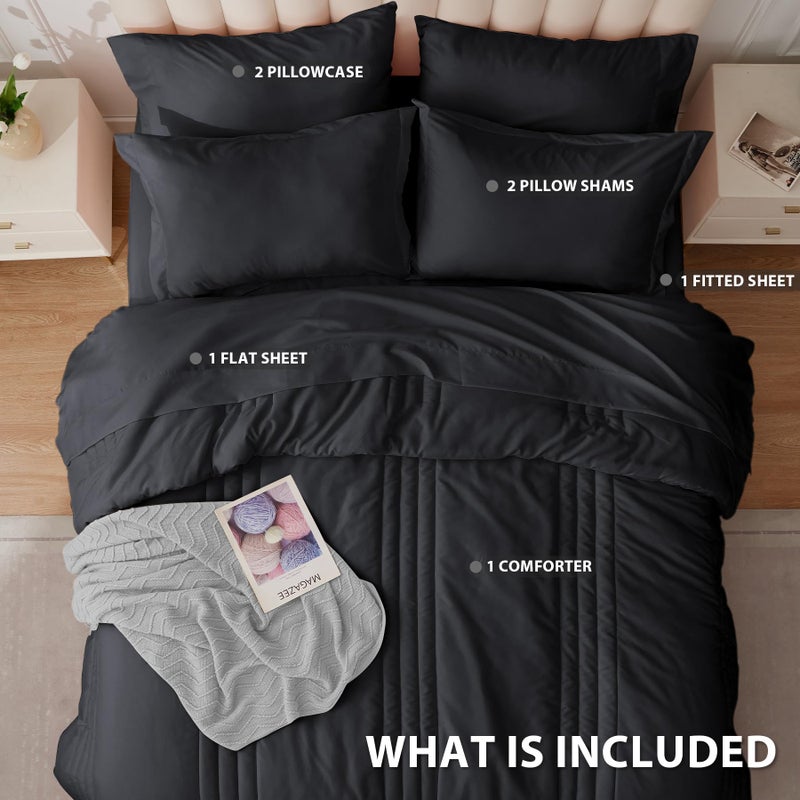 Velorose Queen Comforter Set Black - Bed in a Bag Queen Size 7 Pieces, Soft Bedding Set for All Seasons, Premium Queen Comforter Set with Comforter, Sheets, Pillowcases & Shams - Image 4