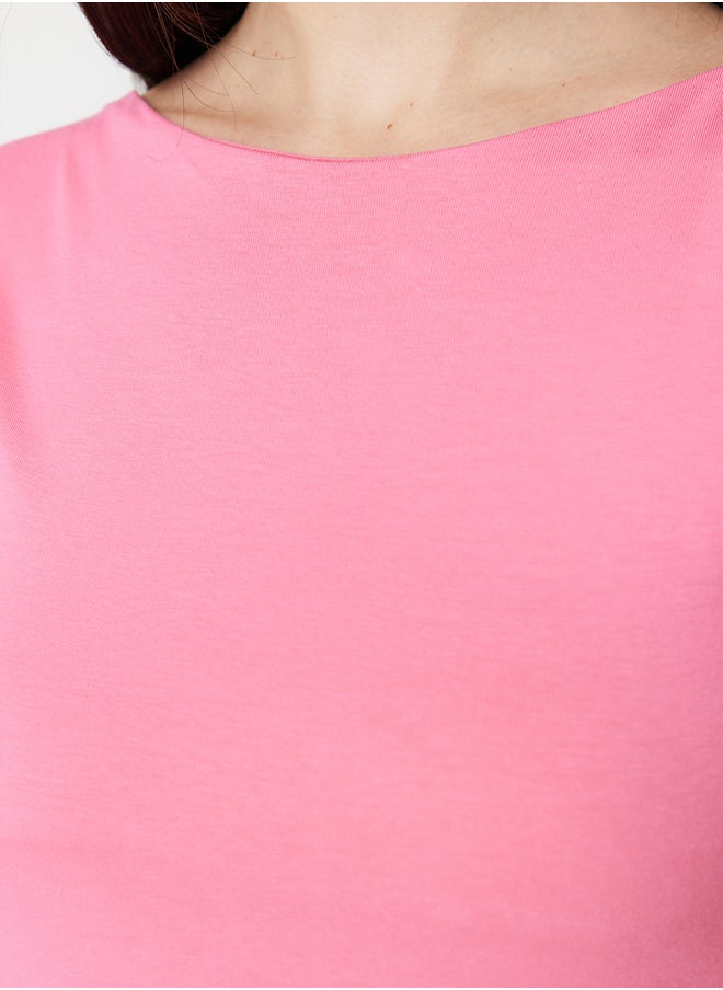 trendyol - Pink Decollete Decollete Fitted Regular Size Cotton Stretch Knitted Blouse TWOSS24BZ00031 - Image 1