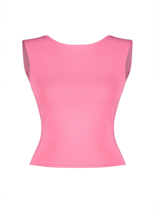 trendyol - Pink Decollete Decollete Fitted Regular Size Cotton Stretch Knitted Blouse TWOSS24BZ00031 - Image 1