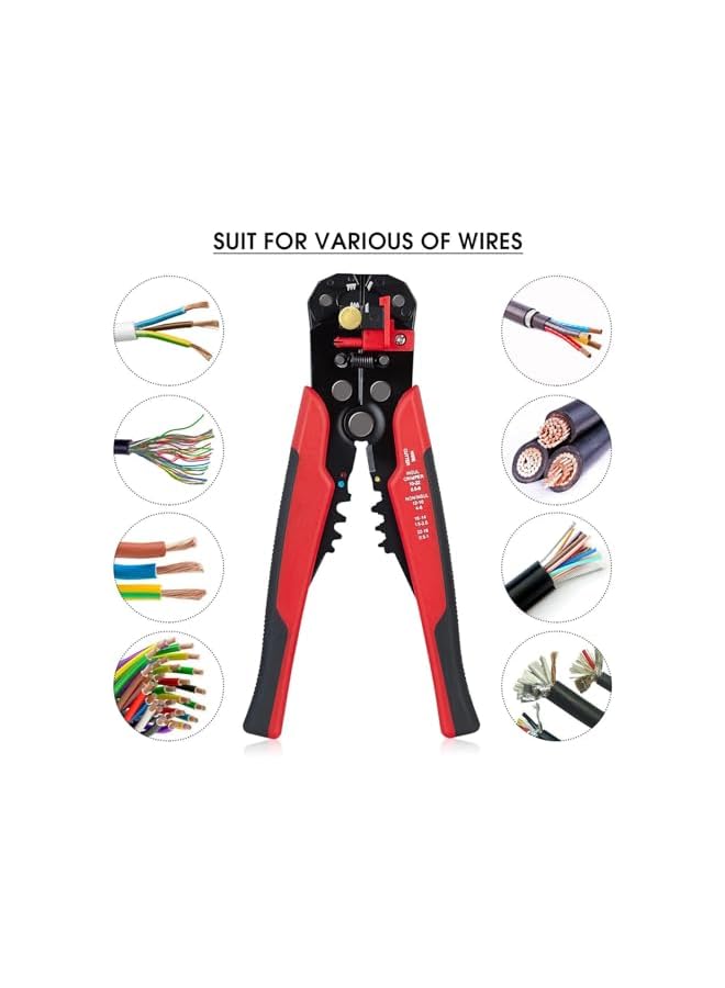 promass Multifunctional Cable Wire Stripper Cutter - Cable Cutters, Professional Electrical Wire Stripping Tool, Self-adjusting 8" Automatic Wire Stripper for Electrical Cable Cutting (Red) - Image 3