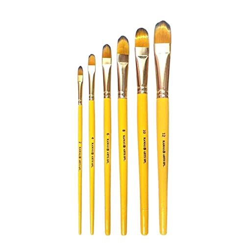 KAMAL® Artist Quality Professional Short Length Hair Filbert Paint Brush in TAKLON for Oil, Water, Acrylic Painting. Modern Art, Nail Art ETC. - Image 1