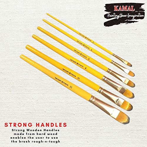 KAMAL® Artist Quality Professional Short Length Hair Filbert Paint Brush in TAKLON for Oil, Water, Acrylic Painting. Modern Art, Nail Art ETC. - Image 2