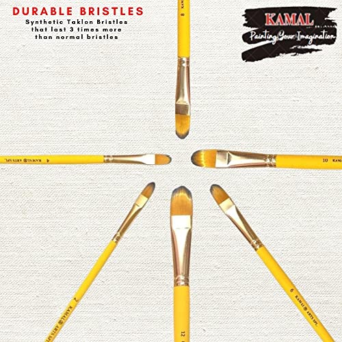 KAMAL® Artist Quality Professional Short Length Hair Filbert Paint Brush in TAKLON for Oil, Water, Acrylic Painting. Modern Art, Nail Art ETC. - Image 3