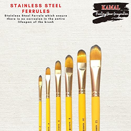KAMAL® Artist Quality Professional Short Length Hair Filbert Paint Brush in TAKLON for Oil, Water, Acrylic Painting. Modern Art, Nail Art ETC. - Image 4