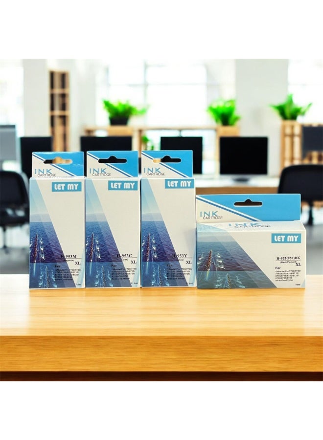 LET MY 953XL 4 Multi-Pack (Black XL/C/M/Y) Compatible Ink for HP Officejet Pro 7740 8218 8710 8715 8718 8719 8720 8725 8730 8740 (Black, Cyan, Magenta, Yellow) - Image 1