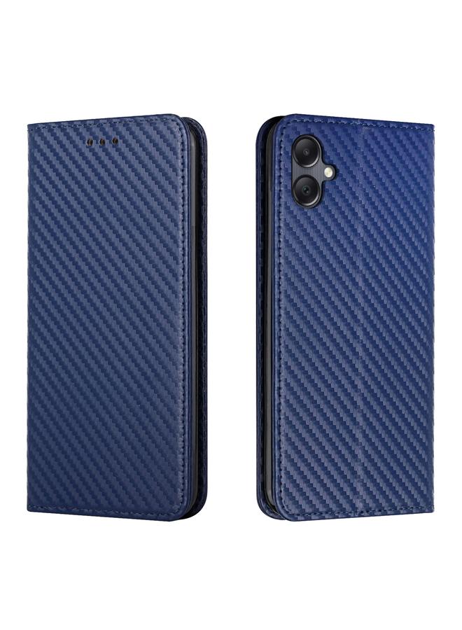 جراب هاتف جلدي مغناطيسي من ألياف الكربون لهاتف Samsung Galaxy A06 4G (أزرق)