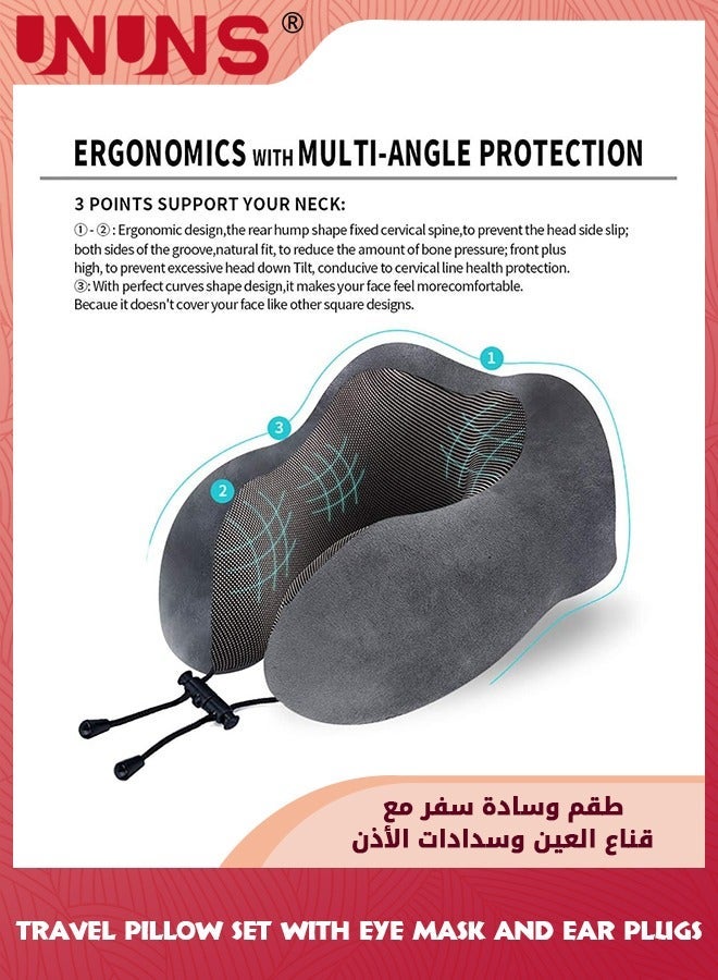 UNUNS Travel Pillow,100% Pure Memory Foam U Shaped Neck Pillows For Sleeping Rest,Airplane Car And Home Use,Travel Pillow With 3D Eye Masks Earplugs Storage Bag,Grey  - Image 5