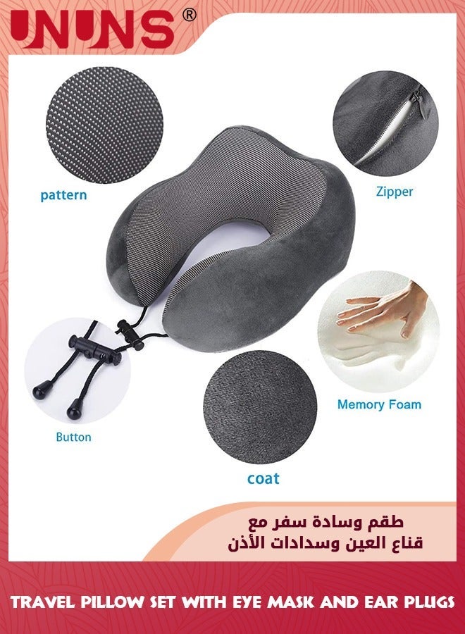 UNUNS Travel Pillow,100% Pure Memory Foam U Shaped Neck Pillows For Sleeping Rest,Airplane Car And Home Use,Travel Pillow With 3D Eye Masks Earplugs Storage Bag,Grey  - Image 4