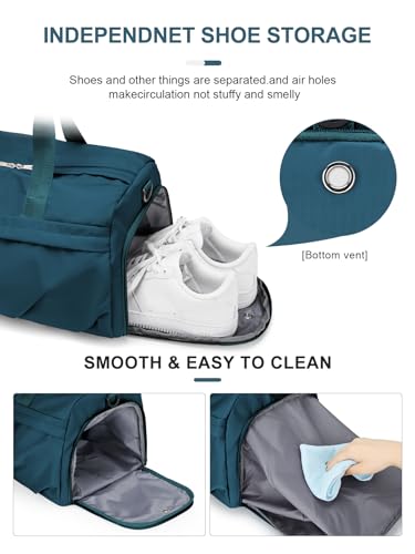 livbote Gym Bag for Women Men, Sport Duffel Bag with Toiletry Bag & Shoe Compartment,Waterproof Travel Weekender Overnight Carry on Bag for Yoga with Trolley Sleeve, Peacock Blue Set - Image 4