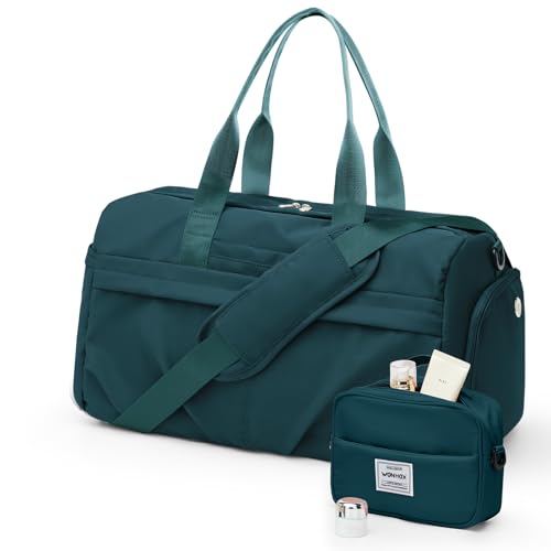 livbote Gym Bag for Women Men, Sport Duffel Bag with Toiletry Bag & Shoe Compartment,Waterproof Travel Weekender Overnight Carry on Bag for Yoga with Trolley Sleeve, Peacock Blue Set - Image 1