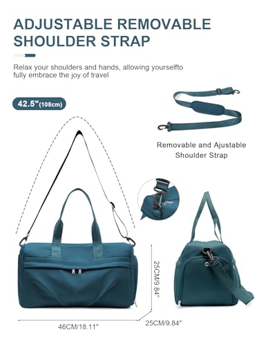livbote Gym Bag for Women Men, Sport Duffel Bag with Toiletry Bag & Shoe Compartment,Waterproof Travel Weekender Overnight Carry on Bag for Yoga with Trolley Sleeve, Peacock Blue Set - Image 5