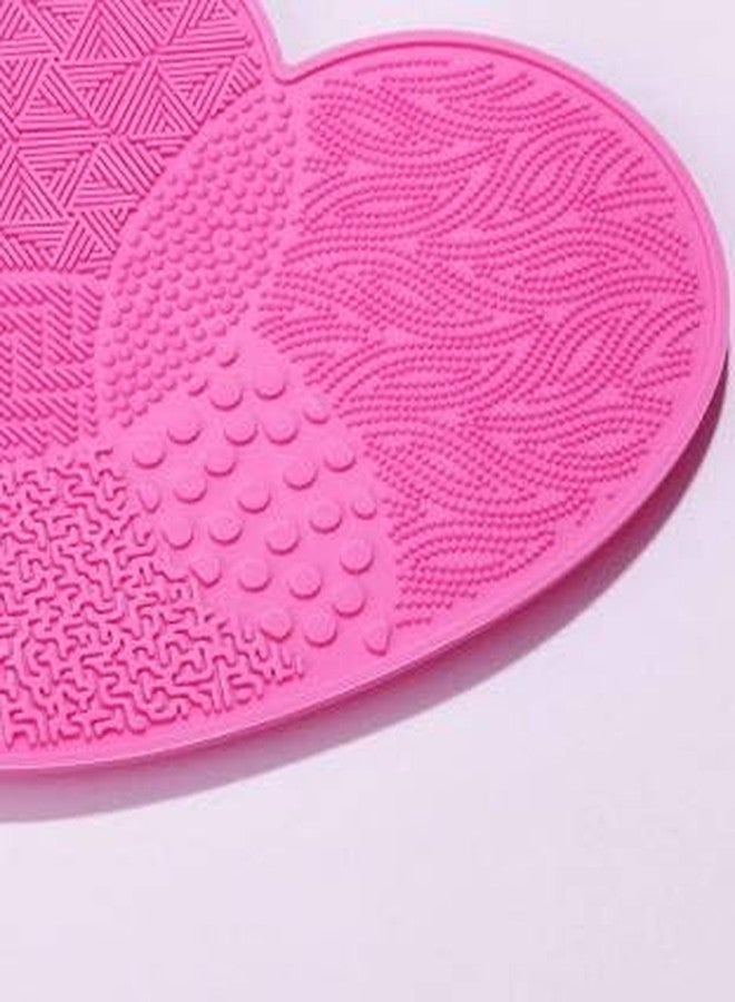 KIRA Heart Shaped Silicone Makeup Brush Cleaning Mat For Foundation Brush, Silicone Washing Tools, Makeup Tools Cleaning Scrubber For Women, Girls (Pink) - Image 2