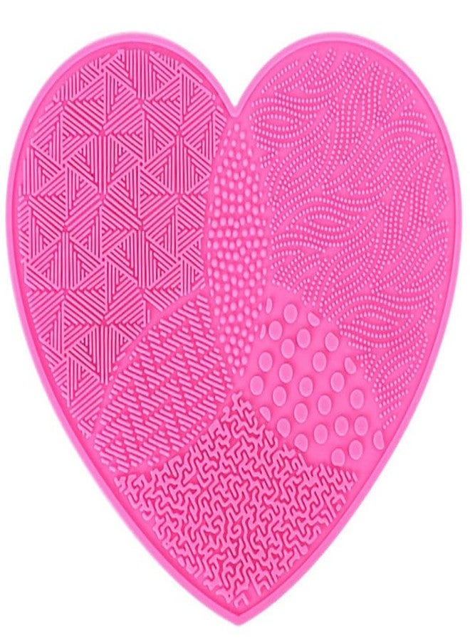 KIRA Heart Shaped Silicone Makeup Brush Cleaning Mat For Foundation Brush, Silicone Washing Tools, Makeup Tools Cleaning Scrubber For Women, Girls (Pink) - Image 1
