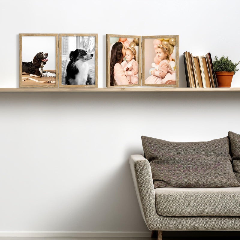 Space Art Deco 5x7 Double Hinged Frames  2 Folding Picture Frame  Stand Vertically on Desktop or Tabletop  Wood Grain - Image 5
