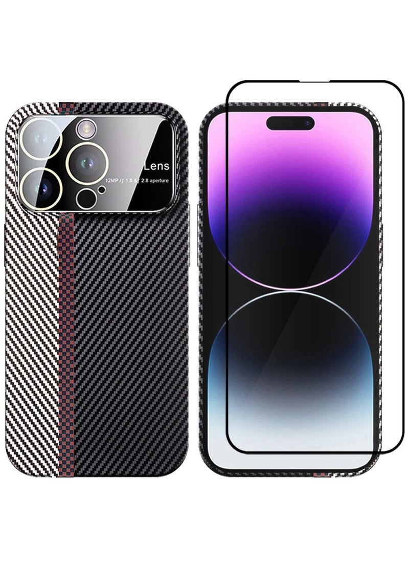 CATANES - 2 Packs Of iPhone 14 Pro Max Carbon Case Large Window Camera Protection and Screen Protector Unique Design Mixed Amazing Color Aramid Carbon Fiber Phone Case - Image 1