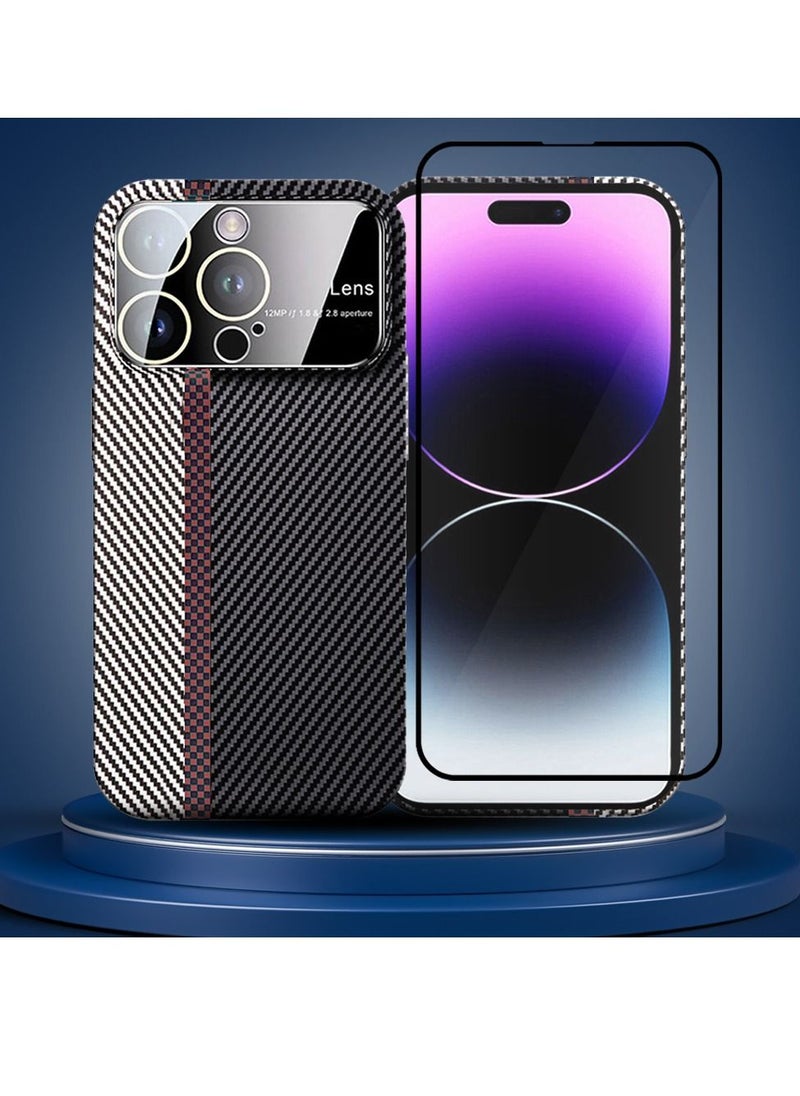 CATANES - 2 Packs Of iPhone 14 Pro Max Carbon Case Large Window Camera Protection and Screen Protector Unique Design Mixed Amazing Color Aramid Carbon Fiber Phone Case - Image 1