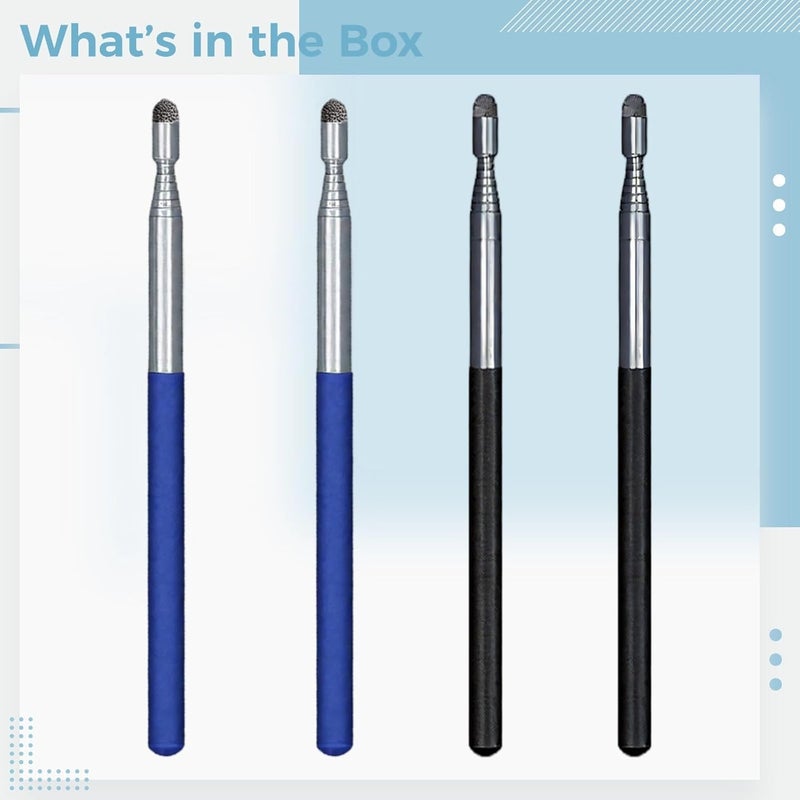 4 Pcs Pointer Stick Set, Teacher Pointer 39.4-47.2 in, Stainless Steel, Capacitive Stylus Pen for Touchscreen, Retractable, Black & Blue - Image 5