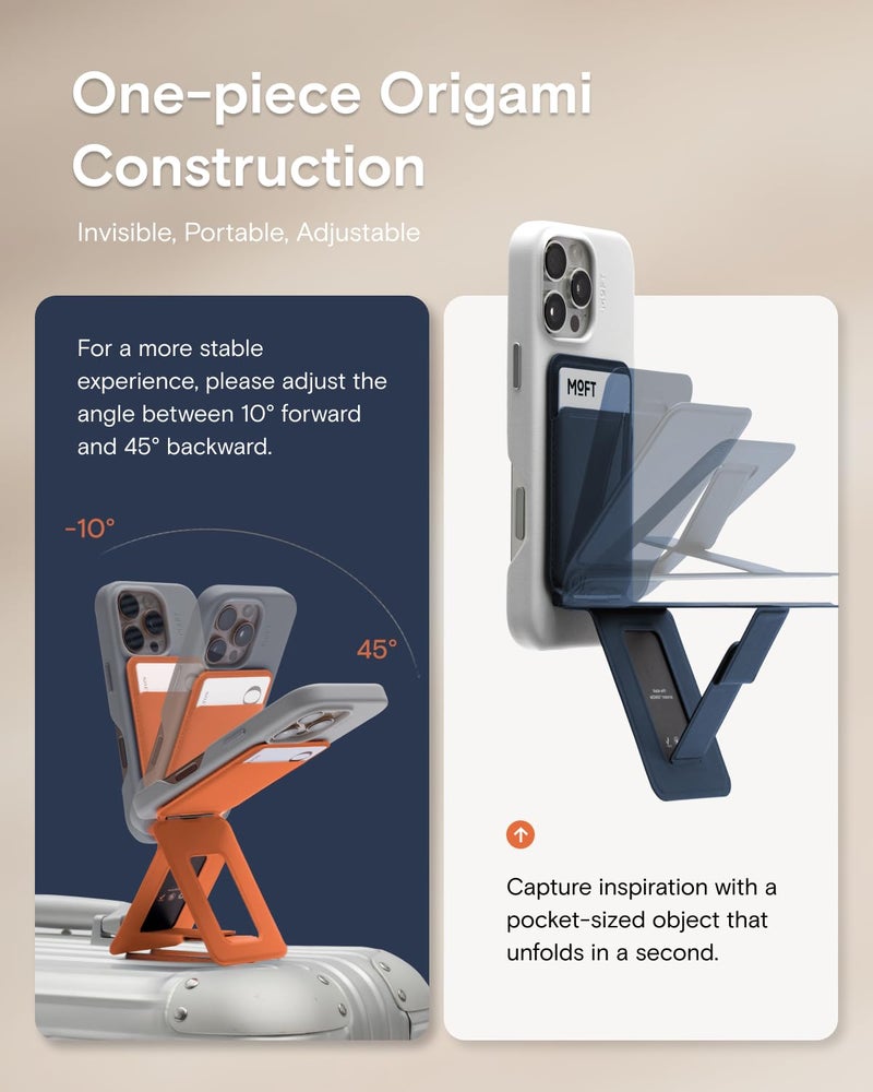 MOFT Phone Tripod Wallet for iPhone, Mulit-Angles, Lightweight & Portable Phone Stand, MOVAS Vegan Leather Magnetic Wallet, Strong Magnets, NFC Card Holder,Travel Essential, Navy Blue (With Card Slot) - Image 3