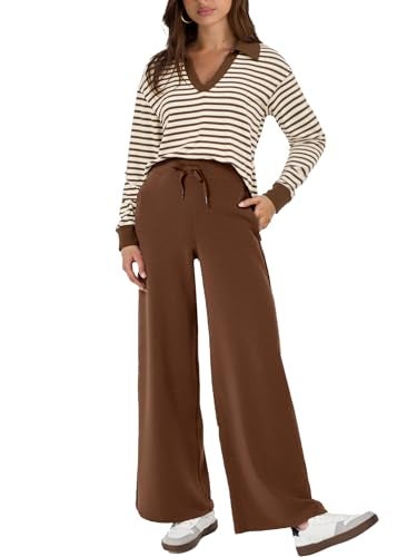 Glamaker Womens Sets 2 Piece Outfits Casual Striped Matching Sets Long Sleeve Sweatsuits Travel Outfits (Striped Brown S) - Image 1