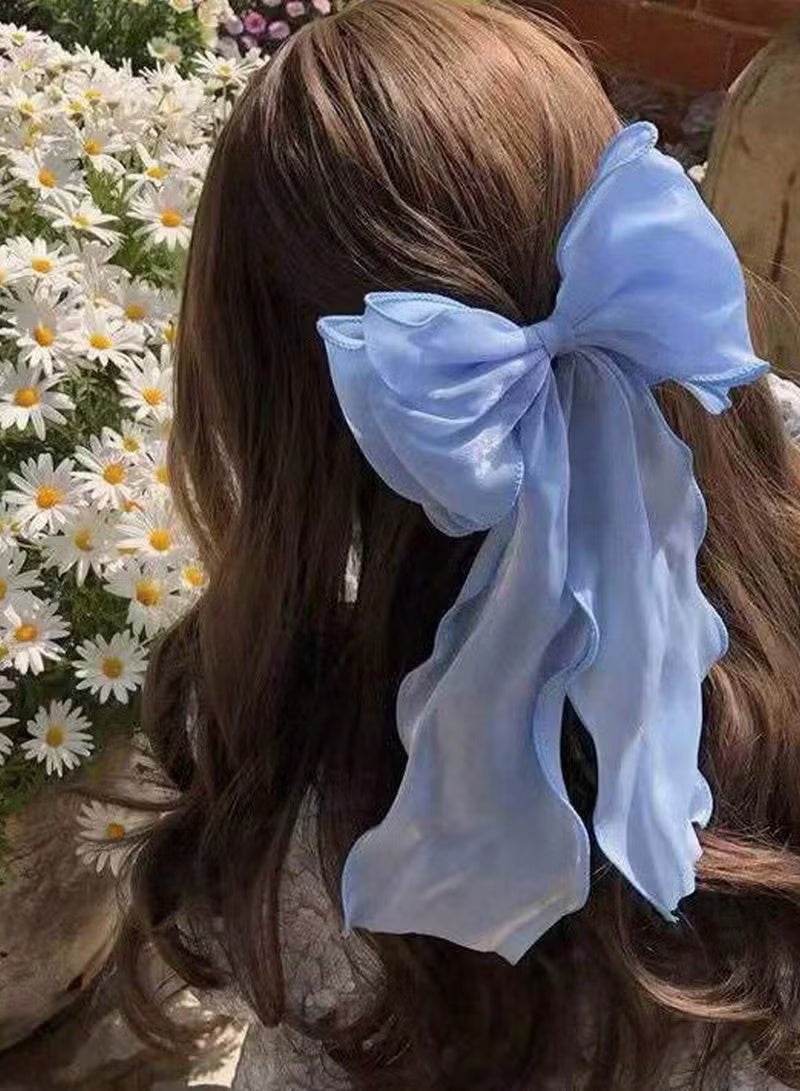 3-Piece Gauze Cute and Beautiful Bow Hair Accessories for Women Girls (Blue + Pink + Apricot) - Image 2